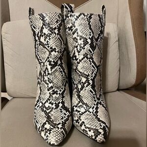TALLIA Black and White Snakeskin Ankle Booties